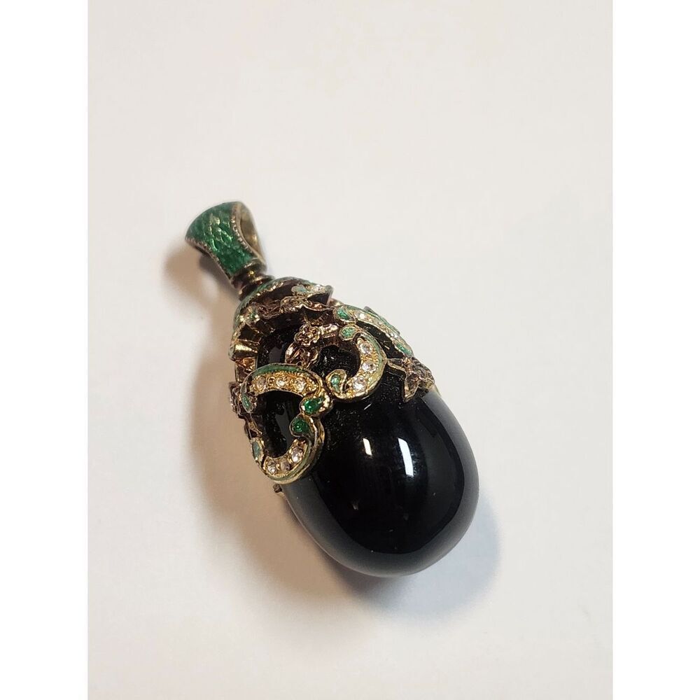 Gold Over Sterling Black Onyx Egg Pendant with Green and Gold Accents